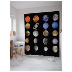 Штора для ванной JoyArty Мечты о далёких планетах 180х200 черный/голубой/красный