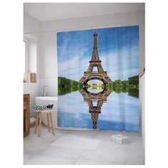 Штора для ванной JoyArty Голубое небо над парижем 180x200 синий/зеленый