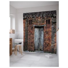 Штора для ванной JoyArty Деревянные ворота в каменной стене 180x200 оранжевый/коричневый/серый