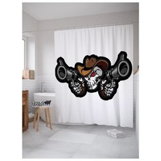 Штора для ванной JoyArty Череп-ковбой с револьвером 180x200 белый/серый/коричневый