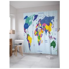 Штора для ванной JoyArty Мир во всех красках 180х200 разноцветный