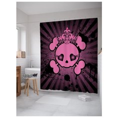 Штора для ванной JoyArty Милый череп кроны 180х200 розовый/черный