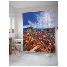 Штора для ванной JoyArty Черепичные крыши Хорватии 180x200 синий/белый/красный