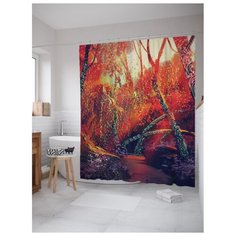 Штора для ванной JoyArty Лес, озаренный солнечными лучами 180x200 разноцветный