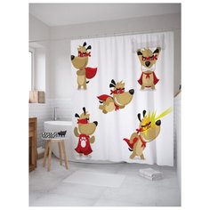 Штора для ванной JoyArty Пес супер-герой 180x200 белый/коричневый/красный