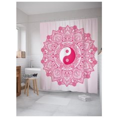 Штора для ванной JoyArty Инь и ян с цветочными узорами 180х200 белый/розовый