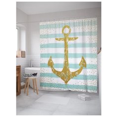 Штора для ванной JoyArty Морская композиция с якорем 180x200 (sc_15944) белый/голубой/золотой