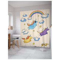 Штора для ванной JoyArty Пастельные Летающие Пони Искусства 180x200 разноцветный