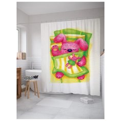 Штора для ванной JoyArty Пес мило спит 180x200 белый/желтый/зеленый