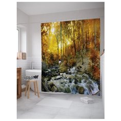 Штора для ванной JoyArty Каменистая лесная река 180х200 оранжевый/коричневый