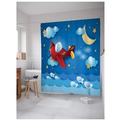 Штора для ванной JoyArty Мультяшный самолетик в ночном небе 180х200 разноцветный