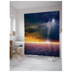 Штора для ванной JoyArty Молния касается горизонта 180x200 синий/оранжевый