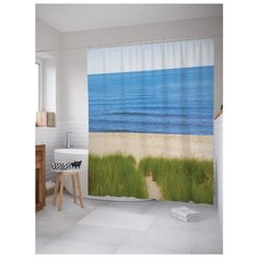 Штора для ванной JoyArty Четкая береговая линия 180x200 голубой/зеленый