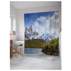 Штора для ванной JoyArty Облака летают по горам 180x200 голубой/зеленый/белый