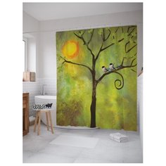 Штора для ванной JoyArty Птицы ждут тепла 180x200 зеленый/желтый