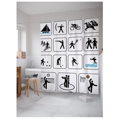 Штора для ванной JoyArty Обозначения спортивных игр 180x200 белый/черный