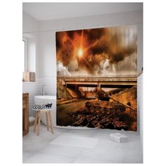 Штора для ванной JoyArty Сломанный танк у моста 180x200 серый/оранжевый