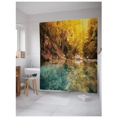 Штора для ванной JoyArty Чистая лесная река 180x200 желтый