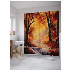 Штора для ванной JoyArty Осенняя прогулка через лес 180x200 желтый/оранжевый