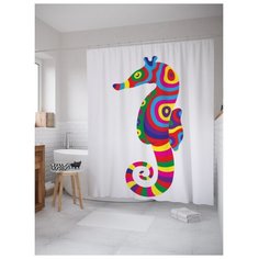 Штора для ванной JoyArty Радужный морской конек 180x200 разноцветный