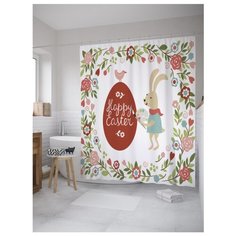 Штора для ванной JoyArty Пасхальный зайка-художник 180x200 белый/красный/зеленый