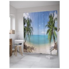 Штора для ванной JoyArty Проход к морю у пальм 180x200 голубой/зеленый