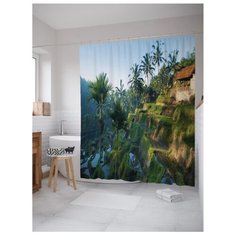 Штора для ванной JoyArty Отшельник у опасного обрыва 180x200 зеленый/голубой