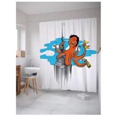 Штора для ванной JoyArty Осьминог Кинг-Конг 180х200 белый/голубой/оранжевый