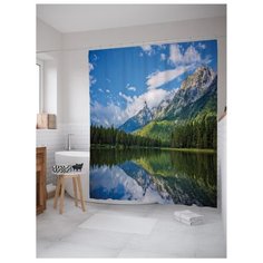 Штора для ванной JoyArty Река рисует горные картины 180x200 белый/синий/зеленый
