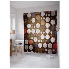 Штора для ванной JoyArty Ретро узоры с кругами 180x200 коричневый