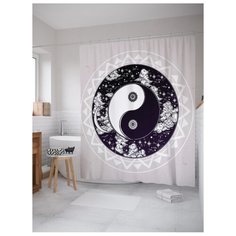 Штора для ванной JoyArty Ночной ИНЬ-ЯНЬ 180x200 черный/белый