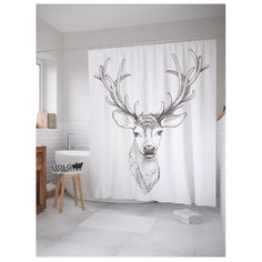 Штора для ванной JoyArty Олень с большими рогами 180x200 белый/серый