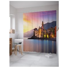 Штора для ванной JoyArty Поселок у подножья гор 180x200 разноцветный
