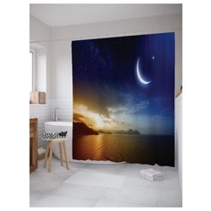 Штора для ванной JoyArty Лунно-морское свидание 180х200 синий/желтый