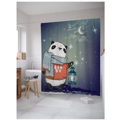 Штора для ванной JoyArty Панда с фонарем под звездным небом 180x200 синий