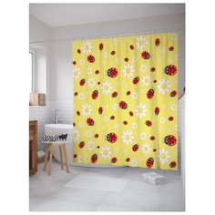 Штора для ванной JoyArty Парад божьих коровок 180x200 желтый/красный