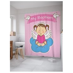 Штора для ванной JoyArty Мое небесное крещение 180х200 розовый