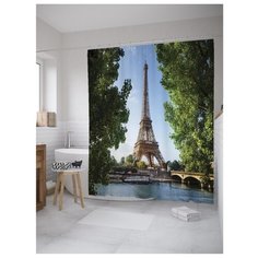 Штора для ванной JoyArty Эйфелева башня за рекой 180x200 голубой/зеленый