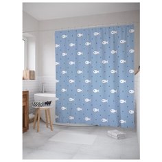 Штора для ванной JoyArty Морской узор с якорями и рыбами 180х200 голубой