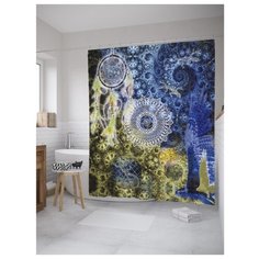 Штора для ванной JoyArty Таинственный ловец снов 180x200 синий/желтый
