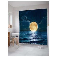 Штора для ванной JoyArty Яркая луна прячется в море 180x200 синий