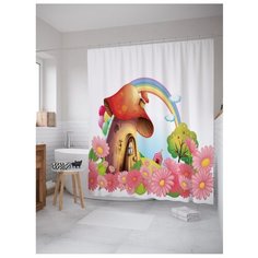 Штора для ванной JoyArty Радуга над домиком гнома 180x200 белый/розовый/зеленый