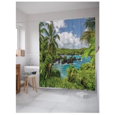 Штора для ванной JoyArty Озеро посреди тропиков 180x200 зеленый/голубой