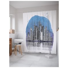 Штора для ванной JoyArty Память о родном городе 180х200 белый/голубой/черный