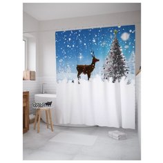 Штора для ванной JoyArty Олень верит в чудеса 180x200 белый/голубой/коричневый