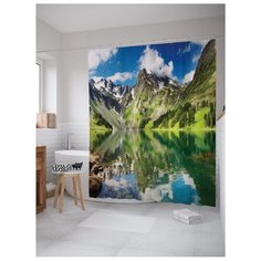 Штора для ванной JoyArty Природное озеро между гор 180x200 синий/зеленый