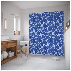 Штора для ванной JoyArty Морские узоры с якорями 180х200 синий