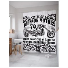 Штора для ванной JoyArty Cпортивный мотоклуб Америки Джонсон Моторс 1979 180x200 белый/черный