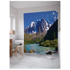 Штора для ванной JoyArty От весны к зиме один шаг 180х200 синий/зеленый