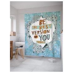 Штора для ванной JoyArty Надпись "Будь лучшей версией себя" 180х200 голубой/белый